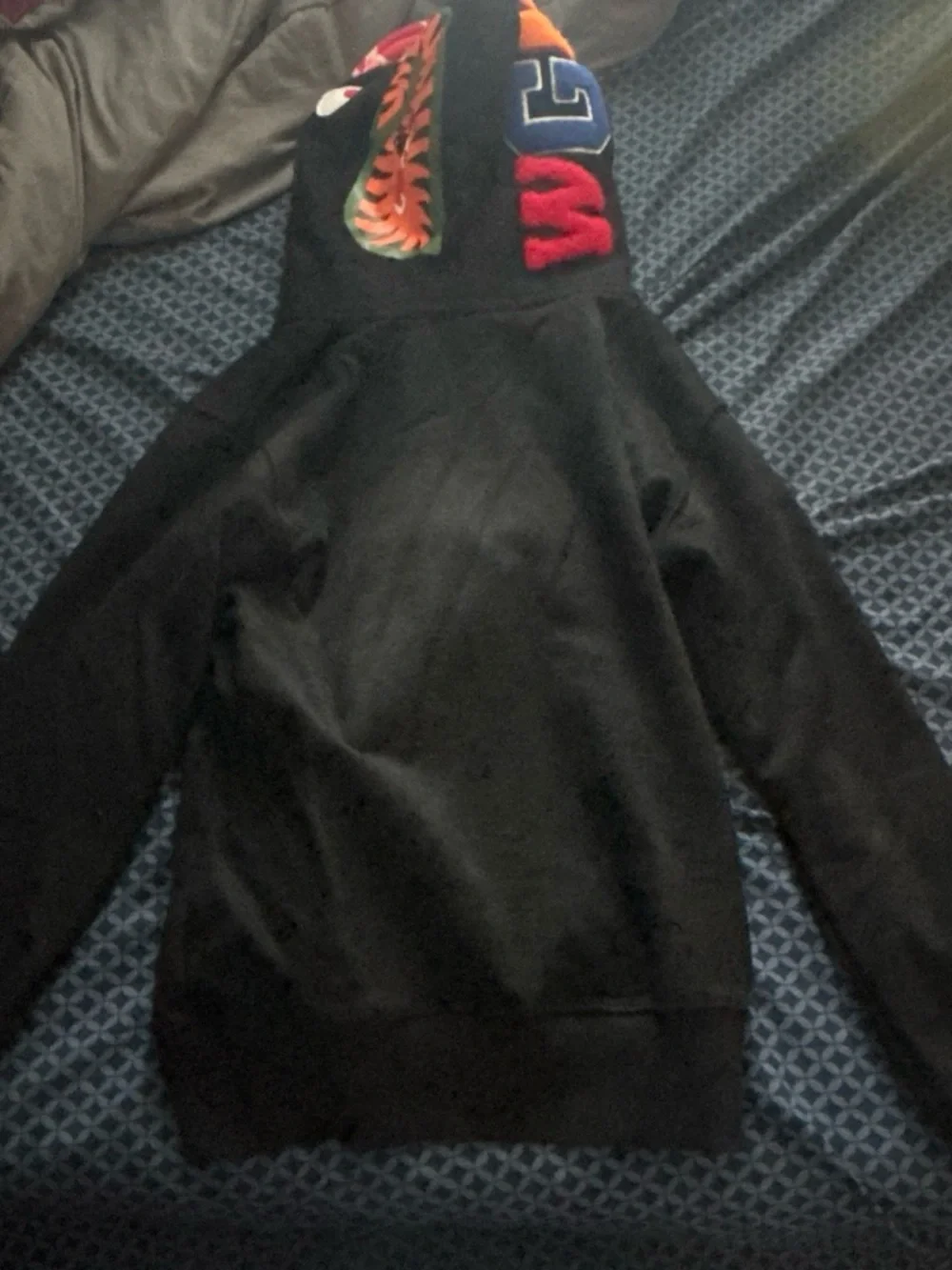 Bape Black Zip-Up Shark Hoodie with Red Camo Hood